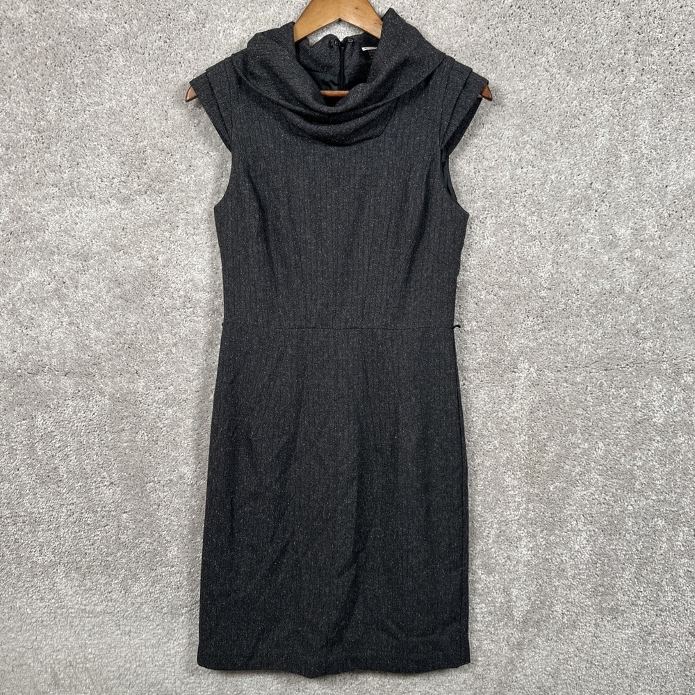 Saks Fifth Avenue Gray Midi Dress Draped Cowl Neckline Tab Sleeves Size 4